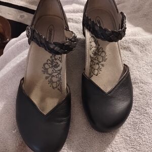 Aetrex  Mia Black Leather MaryJanes with Braided Straps Sz EUR 39.0